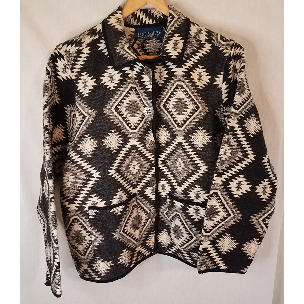 Jane Ashley‎ Aztec Tapestry Jacket  Sz M Black White